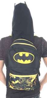   Black Yellow Hood Hooded Hoodie Ears Eared Bat Logo Backpack  