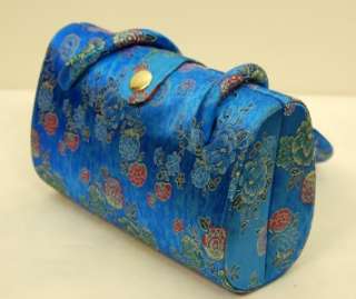 SILK BROCADE PURSE Blue Blossom Clutch Tote Hand Bag  