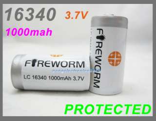 Fireworm 16340 CR123A 1000 3.7v PROTECTED Battery x2  