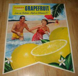 1950s FLORIDA Grapefruit Store Advertising SIGN BEACH  