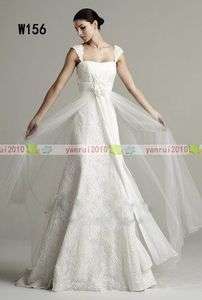 Cap sleeve White Custom Lace Beach Wedding Gown Bridal Dress New Free 