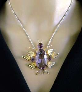 Vintage Purple Crystal Vermeil Sterling BIG BUG Brooch/Pendant  