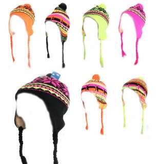 Unisex Trapper Hat Ski Earflap Toboggan Knit Beanie Jacquard Patterns 