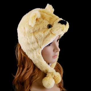 Cartoon Animal Bear Cute Fluffy Plush Hat Yellow H2702  