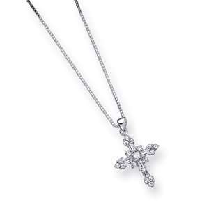  1in CZ Cross on 16in Box Chain   Sterling Silver Jewelry