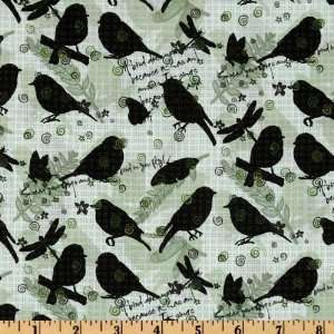  44 Wide Natures Walk Birds Black/Green Fabric By The 