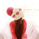 Square pattern Warm Winter Women Beret Braided Baggy Crochet with ball 