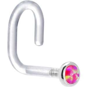   Gold 2mm Brilliant Pink Synthetic Opal Bioplast Nose Ring Jewelry