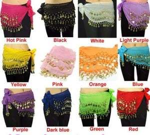 New Belly Dancing Hip Scarf Skirt Wrap Belt Coins costume With Gold 10 