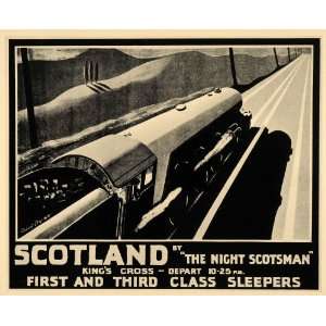  1933 Night Scotsman Train LNER Railroad Poster B/W 