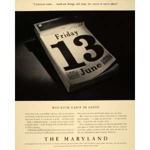   Ad Maryland Casualty Friday 13th Bad Luck Calendar   Original Print Ad