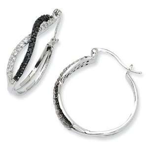  Black White CZ Twisted Hoop Earrings in Sterling Silver 