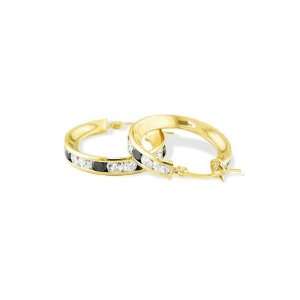    14k Yellow Gold Black White Round CZ Hoop Earrings Jewelry