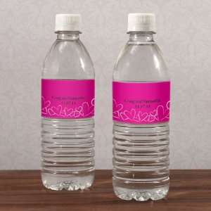  Contemporary Hearts Water Bottle Label   Black