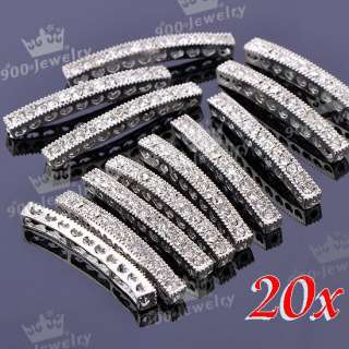 20pcs Clear Crystal Pave Beng Tube Curved Spacer Loose Bead Jewelry 