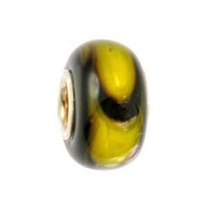  IMPPAC black and yellow Murano Style Glass Bead, Moon, 925 
