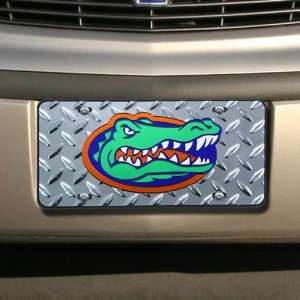   Florida Gators Silver Diamond Head License Plate W/Mirror Gator Head
