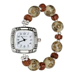   Sterling Silver Green Floral Bead Watch with Square Movement Jewelry