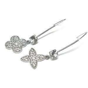  Crystal clover shape 2 drop silver tone earrings Jewelry