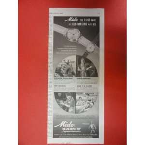  Mido Watches, 1950 Print Ad (man/woman/swiming/tractor 