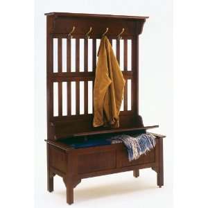  Hall Tree Coat Hanger with Storage Bench in Cherry Finish 