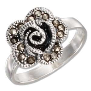  Sterling Silver Marcasite Blooming Flower Ring (size 06) Jewelry