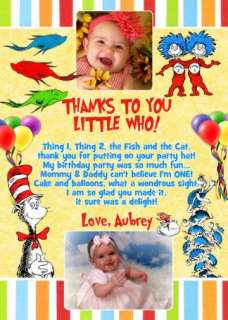 Dr Seuss Birthday Party Baby Shower Thank You Card x 2  