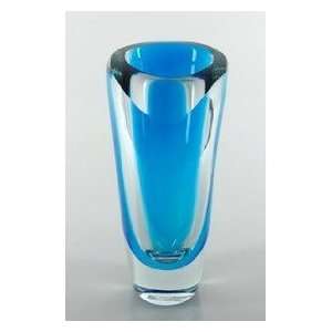  Glass Vase Blue Faceted Cute Fabulous 100% Handblown Art 