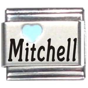  Mitchell Light Blue Heart Laser Name Italian Charm Link 