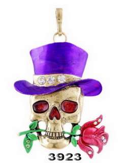 4p Mr.Magic Skull Pendant Necklaces Antique Bronze Plated Inlay Czech 