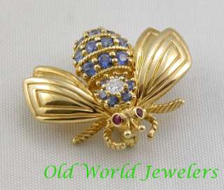 18K Yellow Gold Tiffany & Co Sapphire Bee Pin with Diamond and Ruby 