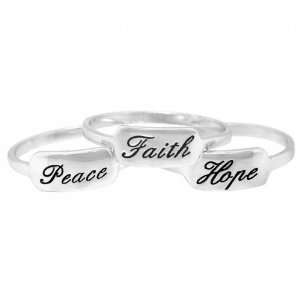    Sterling Silver Hope Faith Peace Set of 3 Rings, Size 9 Jewelry