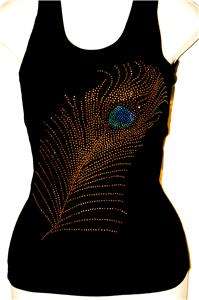 Designer Studded Peacock feather tank top SMALL   3X  
