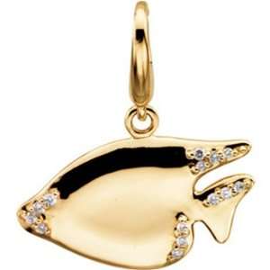  14K Yellow Gold .07 CTTW Diamond Sunfish Charm Jewelry