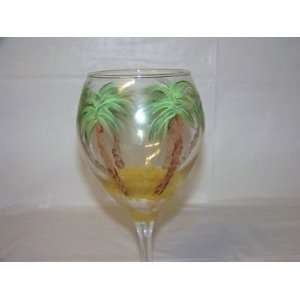  HandPainted Wine Glass Palms Trees 