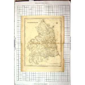 Walker Antique Map Northumberland England Newcastle Holy 