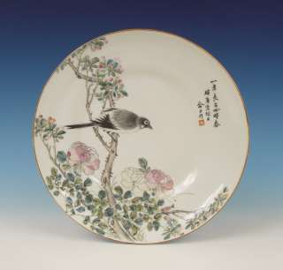 Superb Chinese Porcelain Plate Bird Ca. 1900 Artist Signed  