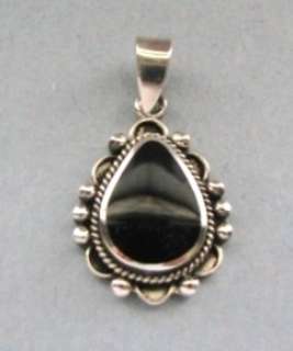Thick Oxidized Sterling Silver Black Onyx Teardrop Bead Pendant