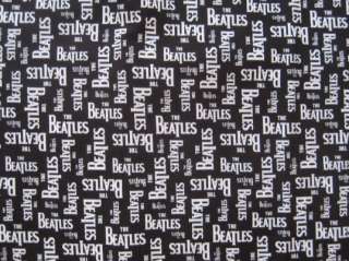 white on Black 100% Cotton Fabric By The Yard. The Beatles in white 