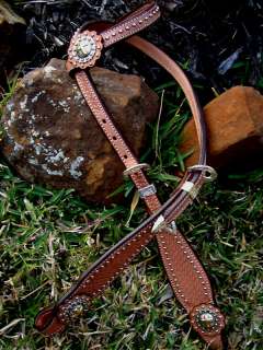 BRIDLE WESTERN LEATHER HEADSTALL REINS BERRY CROSS TAN  