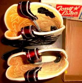 Vintage Tony Lama Patent Leather Black Cherry Cowboy Boots Mens 10 1/2 