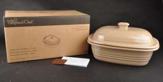 PAMPERED CHEF Deep Covered Stoneware Baker   Taupe #1358 NEW  