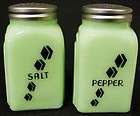 Jade Glass Arched Salt & Pepper Set w/ Black Cubes  