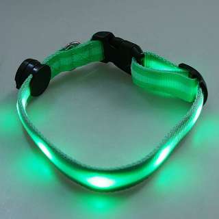 Nylon LED Dog Pet Flashing Light Up Safety Collar Green  