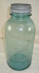 NUMBER 13 BALL PERFECT MASON JAR BLUE GREEN COLOR QUART SIZE WITH 
