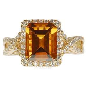  Brazilian Citrine Gemstone Ring   Ornate 14kt Yellow Gold Band 