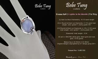 BEBE TUNG 18K750 Black Rose Gold Blue Chalcedony Diamond designed ring 