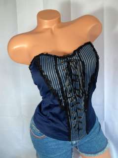   navy blue stripes black S M L blouse tube top padded bra New  