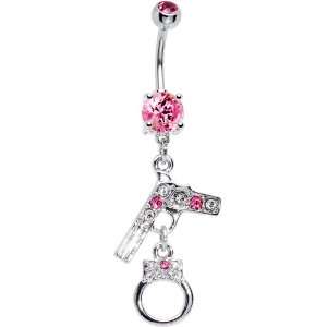  Pink Gem Handgun Handcuff Belly Ring Jewelry