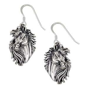  Sterling Silver Horse Head Earrings with Detailed Mane. Jewelry